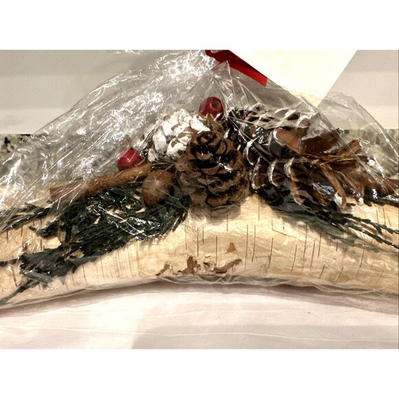 Decorative Holiday Yule Log Christmas Centerpiece 11" Birch, Pine Cones, Berries - Picture 2 of 12